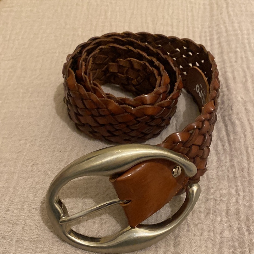 ABRO MADE IN ITALY Brown Woven Leather Belt with Silver Buckle. Size 80 - Picture 10 of 11